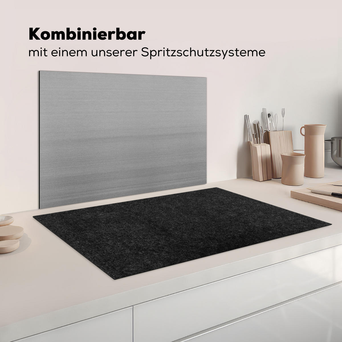 HERDABDECKPLATTE Granit - Schwarz - Granitstruktur - Dunkel Ceranfeldabdeckung 85x52 cm - Schwarz, Kunststoff (85/52/0.2cm) - MuchoWow