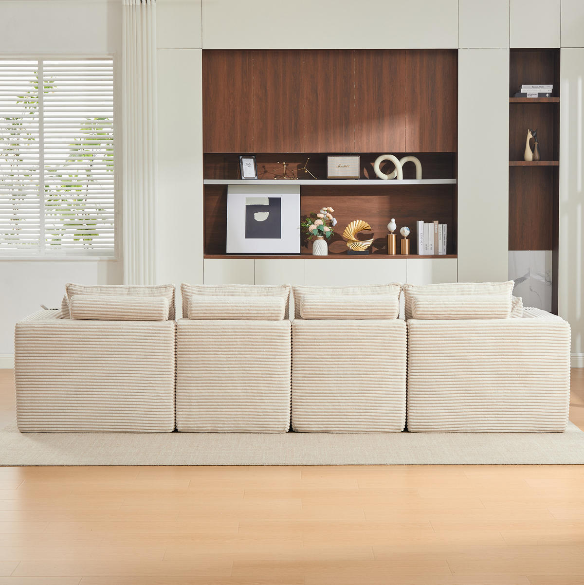 SOFA modular 322 x 161 cm Cord Beige 4-Sitzer mit 2 Fußhockern - Beige, Kunststoff (161/75/256cm) - Meubliv