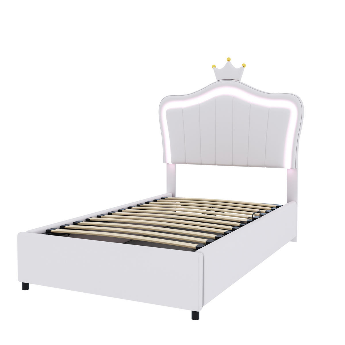 KINDERBETT Polsterbett 90/200 cm aus Kunstleder mit LED-Beleuchtung und hydraulischem Stauraum Weiß - Weiß, Holzwerkstoff (90/200cm) - Modenvie