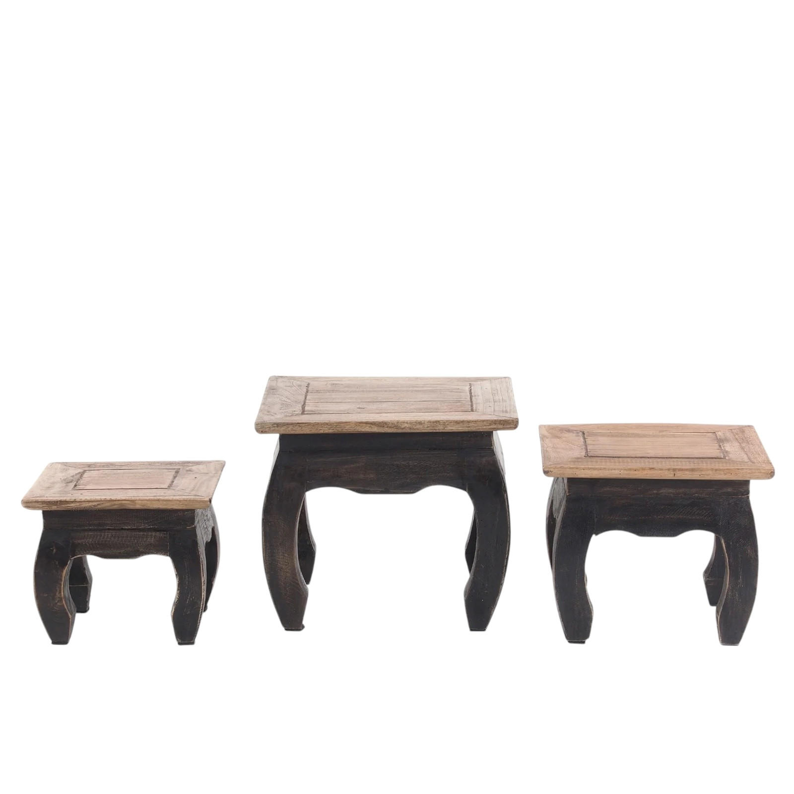 OPIUMTISCH SET EAST 3-tlg. Recyclingholz massiv, verschiedene Größen natur schwarz - Schwarz, Holz (35/35/30cm) - DESIGN DELIGHTS