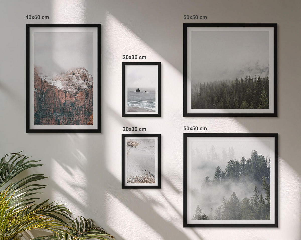 BILDER SET 5er Set - 50x50 cm & 20x30 cm & 40x60 cm Schwarzer Rahmen - Abstrakte Wellen, graue Pastellfarben - Schwarz, Kunststoff (40/60cm) - TULUP