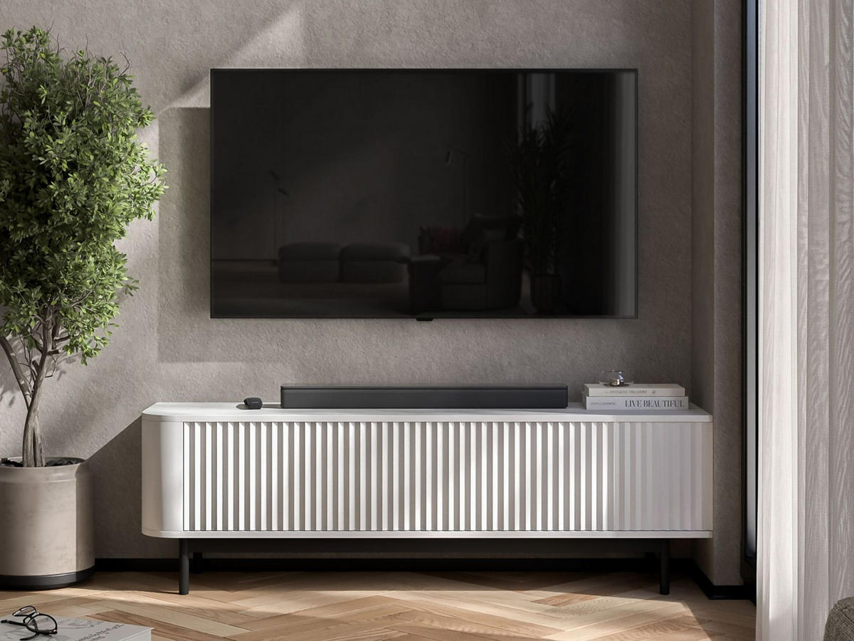 TV komoda Aurora matná biela 140 cm s kovovým rámom - čierna/biela, kov/kompozitné drevo (140/44/35cm) - Meble Lindner
