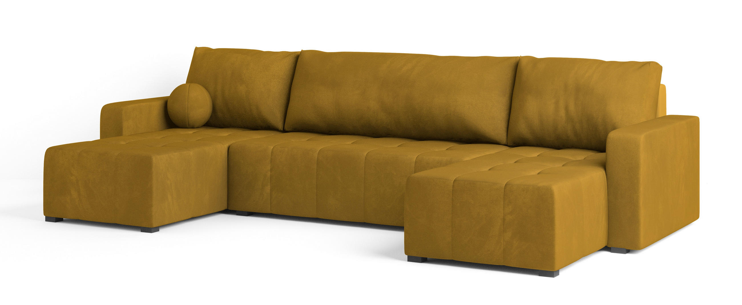 WOHNLANDSCHAFT TOLARI Gelb Plüsch-Stoff mit Schlaffunktion - Gelb, Holz (295/85/140cm) - MASSENO