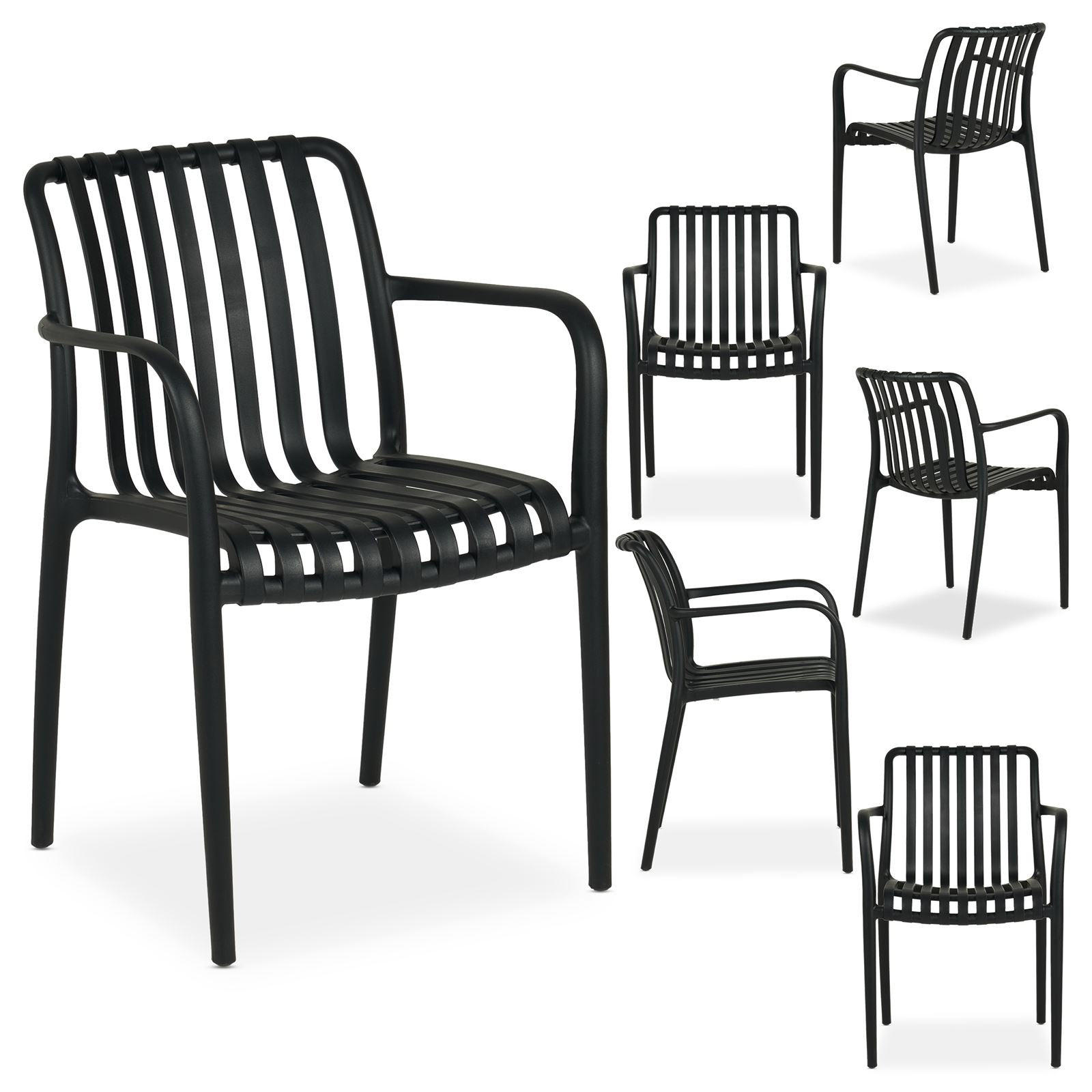 GARTENSTÜHLE TULIPANO 6ER-SET - Schwarz, Textil (55/82/59cm) - IDIMEX