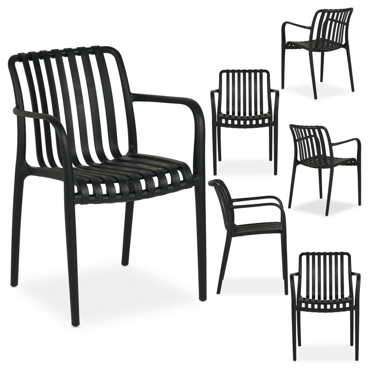 GARTENSTÜHLE TULIPANO 6ER-SET - Schwarz, Textil (55/82/59cm) - IDIMEX