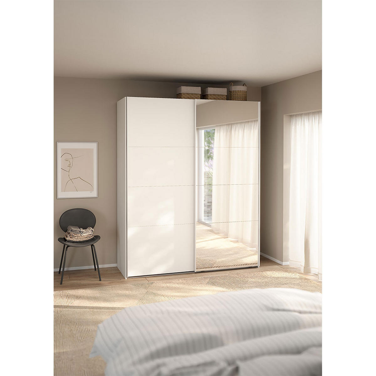 SCHIEBETÜRENSCHRANK, Catania, Weiß, Holzwerkstoff, 179 x 67 x 221 cm - Weiß, Holzwerkstoff (179/221/67cm) - ebuy24