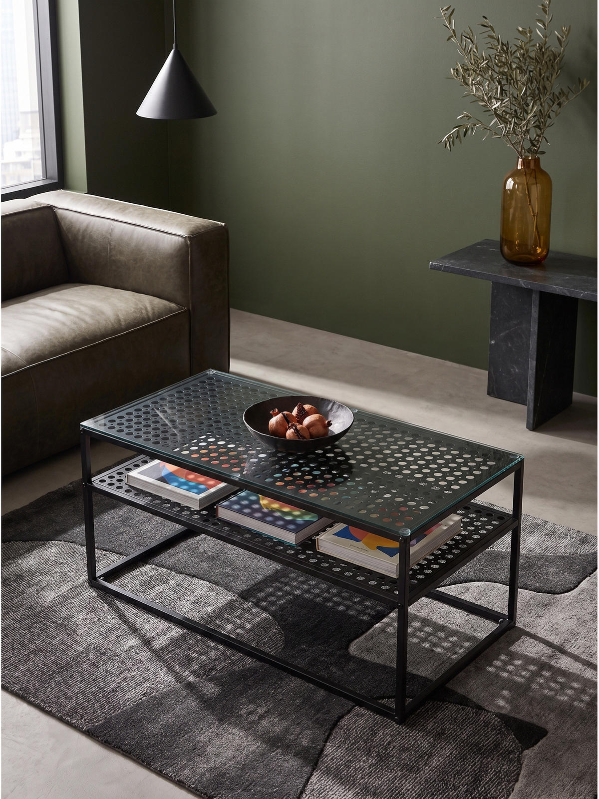 COUCHTISCH ALCUDIA, Einscheibensicherheitsglas, Schwarz, 100 x 50 x 45 cm - Schwarz, Glas/Metall (50/100/45cm) - KADIMA DESIGN