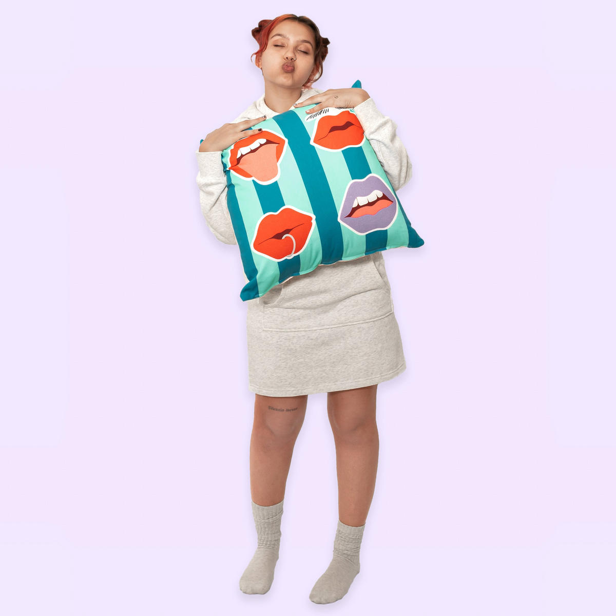 KISSENBEZUG dekorativ lips 50x50 cm (2er pack) mehrfarbig - Multicolor, Textil (50/50cm) - Happy Friday