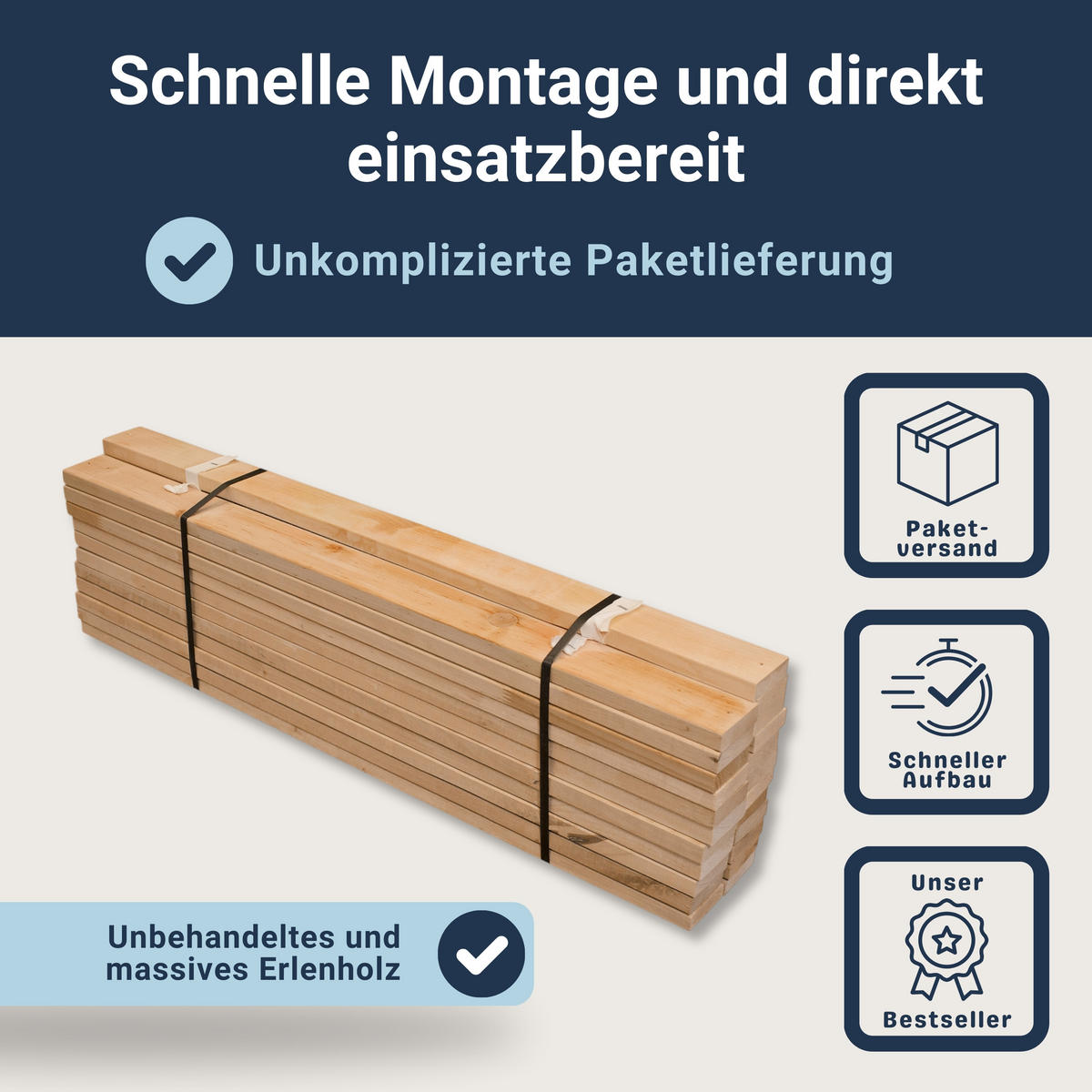 ROLLROST, Stabiles Erlenholz, Größe: 120x200 - Braun, Holz (120/200cm) - Betten-ABC