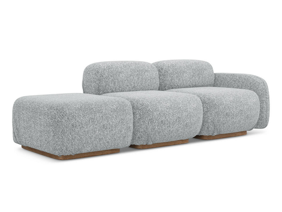 3-SITZER SOFA Links Strukturstoff Stoff Grau - Silberfarben/Braun, Holz/Textil (258/73/95cm) - Makamii