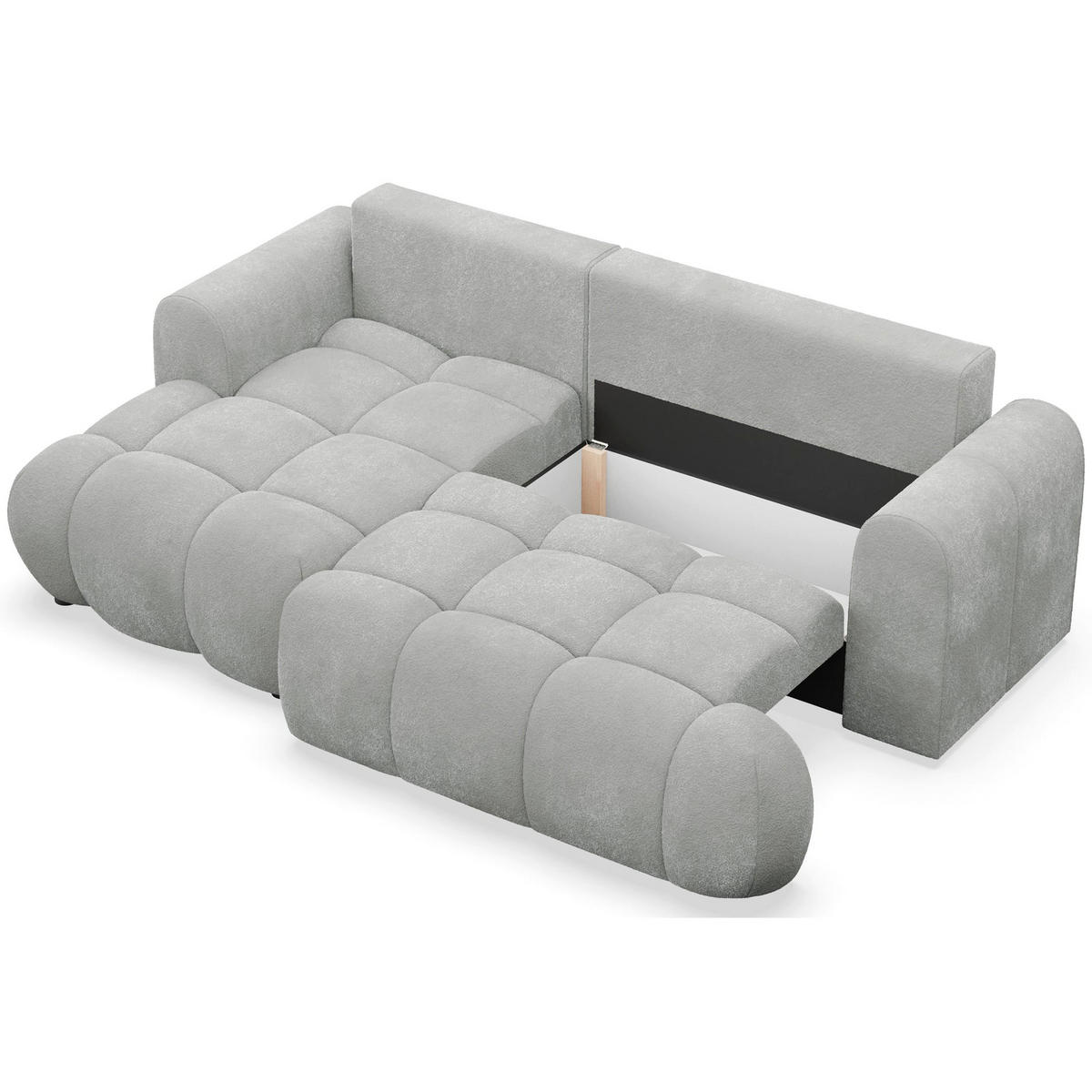 ECKSOFA Ombo Mini, Hellgrau Plüsch, linksseitig - Hellgrau/Schwarz, Kunststoff/Textil (246/155cm) - Selsey