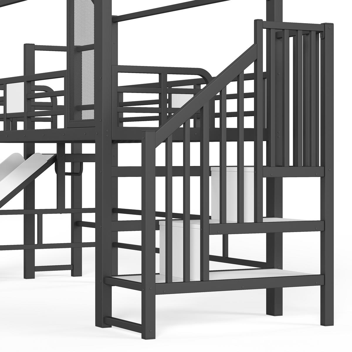 HOCHBETT 90/200 cm Hausform mit Rutsche und LED, DE-41963, in Schwarz - Schwarz, Metall (90/200cm) - ComfortXL