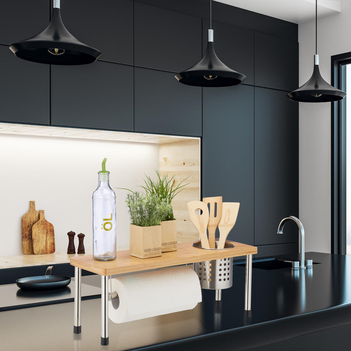 KÜCHENREGAL - Multicolor, Holz/Metall (55/21/18cm) - Relaxdays