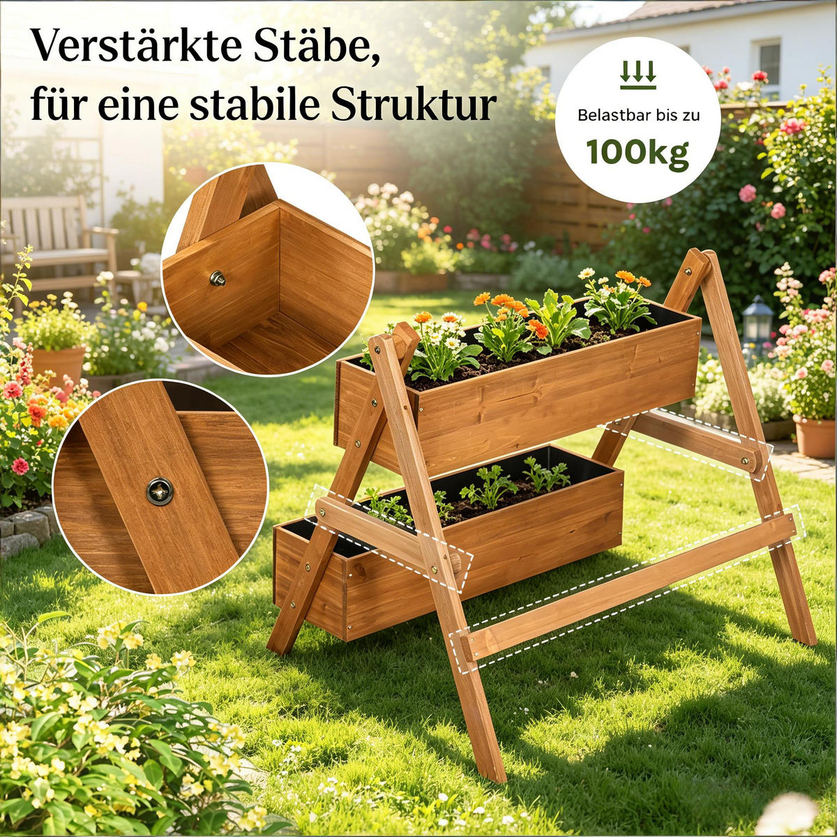 HOCHBEET 80/62/68 cm Braun - Braun, Holz/Metall (62/68/80cm) - Oxeza