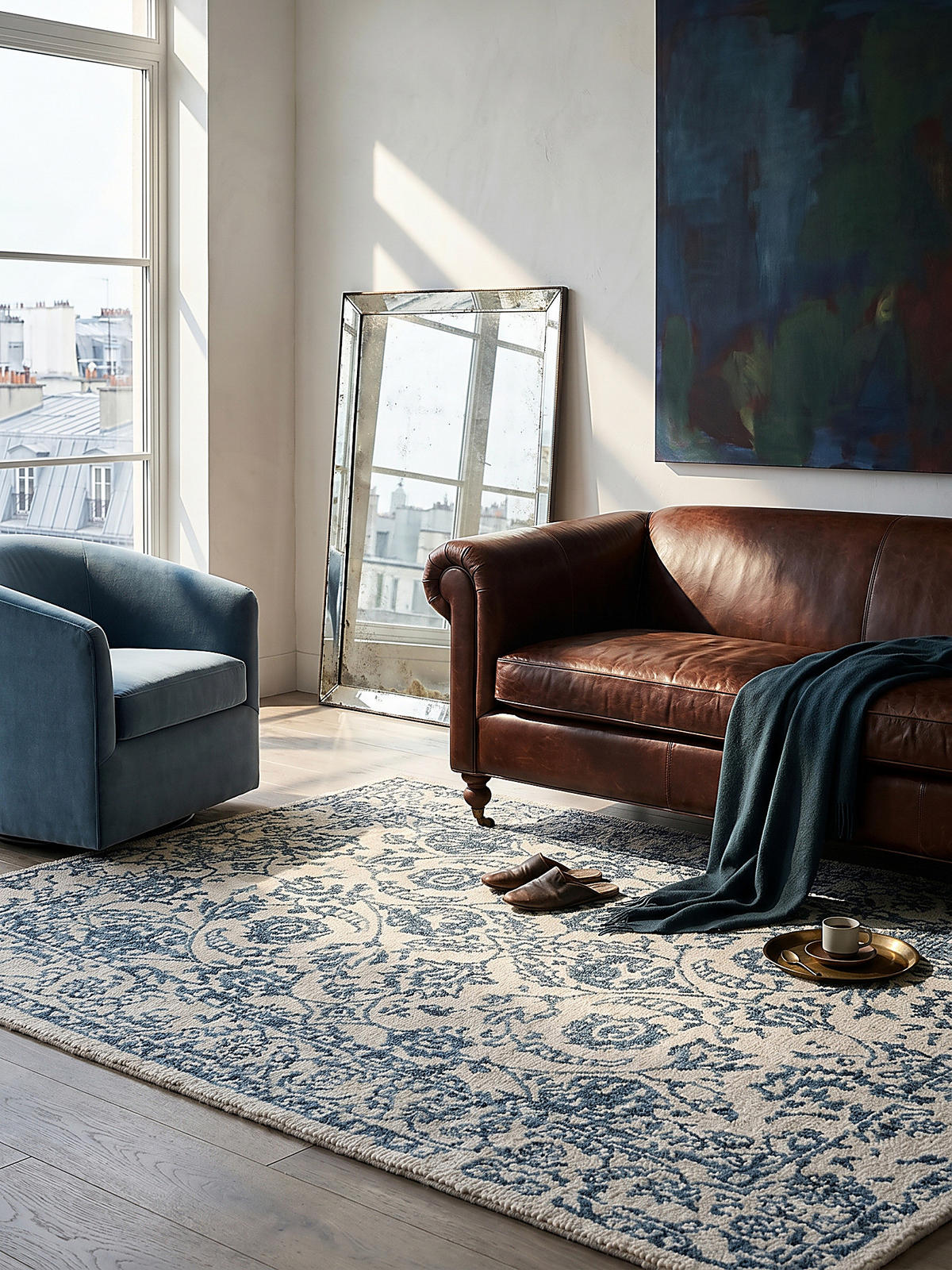 WOLLTEPPICH SOAR, im Vintage-Stil, Türkis-Beige, 160 x 230 cm - Blau, Textil (230/160cm) - KADIMA DESIGN