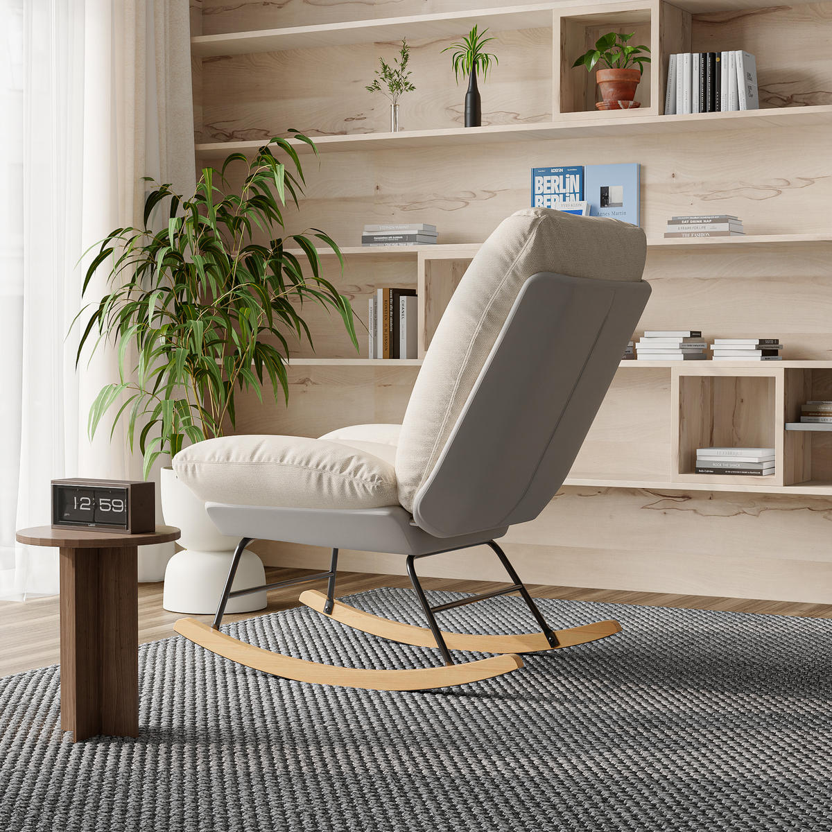 SCHAUKELSTUHL mit Verstellbarer Rückenlehne, Beige und Grau (A) - Beige, Metall (90.5/100/62cm)