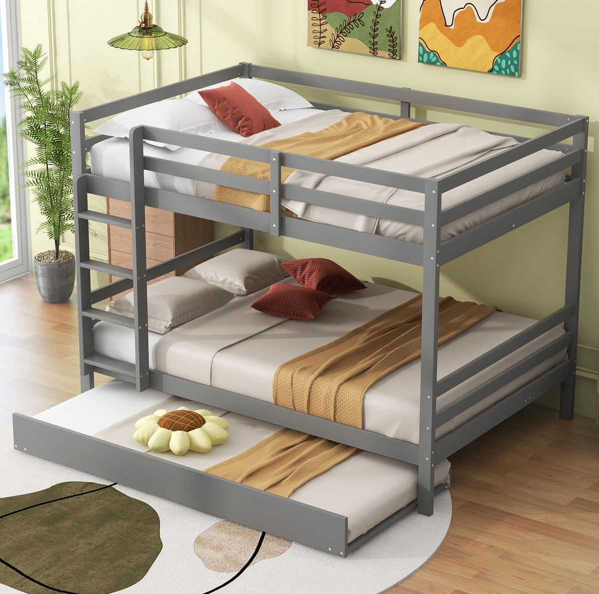 ETAGENBETT 140/200 cm in Grau mit Ausziehbett und Treppe - Grau, Holz (140/200cm) - OKMYHOME