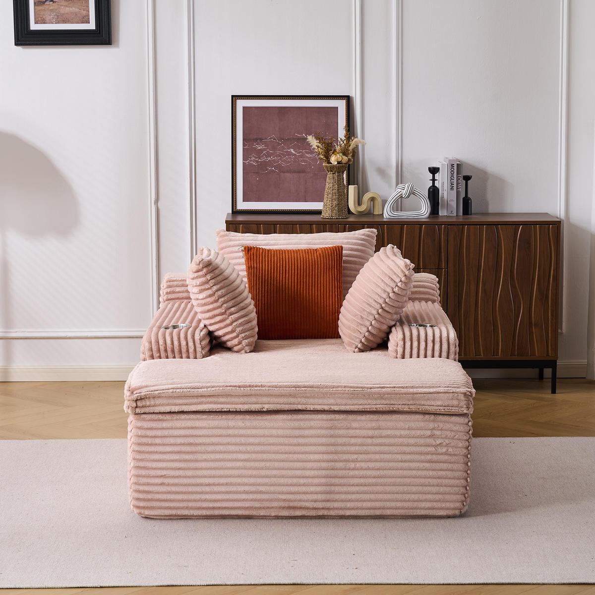 KLAPPSOFA mit 2-in-1-Funktionskissen, Cordstoff - Rosa - Pink, Textil (113/63/164cm) - KOMHTOM