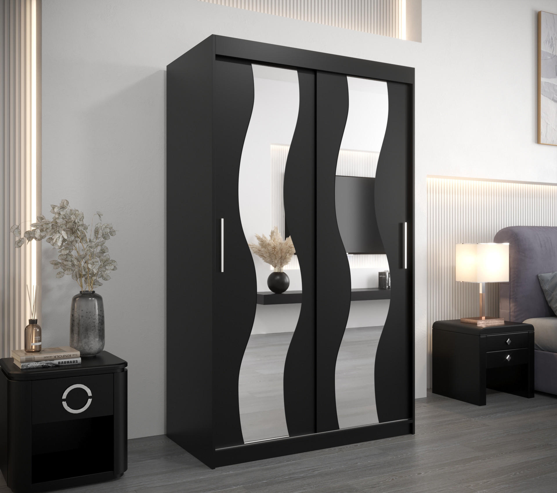 SCHWEBETÜRENSCHRANK 200/120/62 2-türig - Silberfarben/Schwarz, Holz/Kunststoff (120/200/62cm) - MÖBEL KRYSPOL