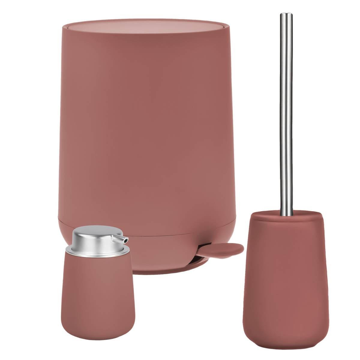 BAD ACCESSOIRES SET Nova 3tlg. peach red (pfirsich rot) - Rot, Kunststoff (23/29/23cm) - Zone Denmark