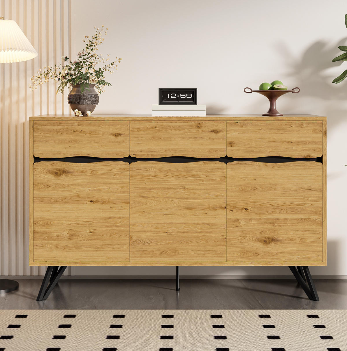 SIDEBOARD 140/40/75,5 cm z dřevotřísky v dekoru dřeva a černé - přírodní, kompozitní dřevo (40/75.5/140cm) - Modenvie