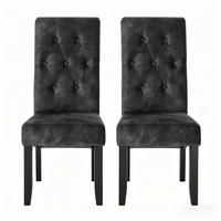 STUHL-SET DE-36122 2 Stück mit Samtbezug und Holzbeinen Grau - Schwarz, Holz (47/107/42cm) - ComfortXL