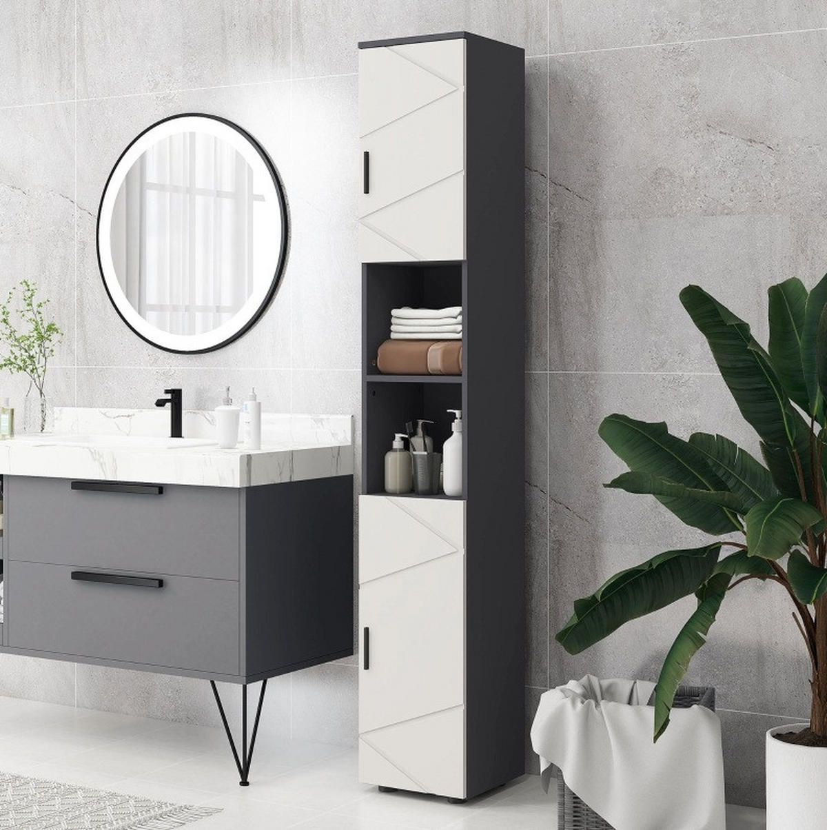 BADEZIMMERSCHRANK schmal 183 x 30 x 30 cm Dark Gray - Dunkelgrau, Holzwerkstoff (30/183/30cm) - Beauniv