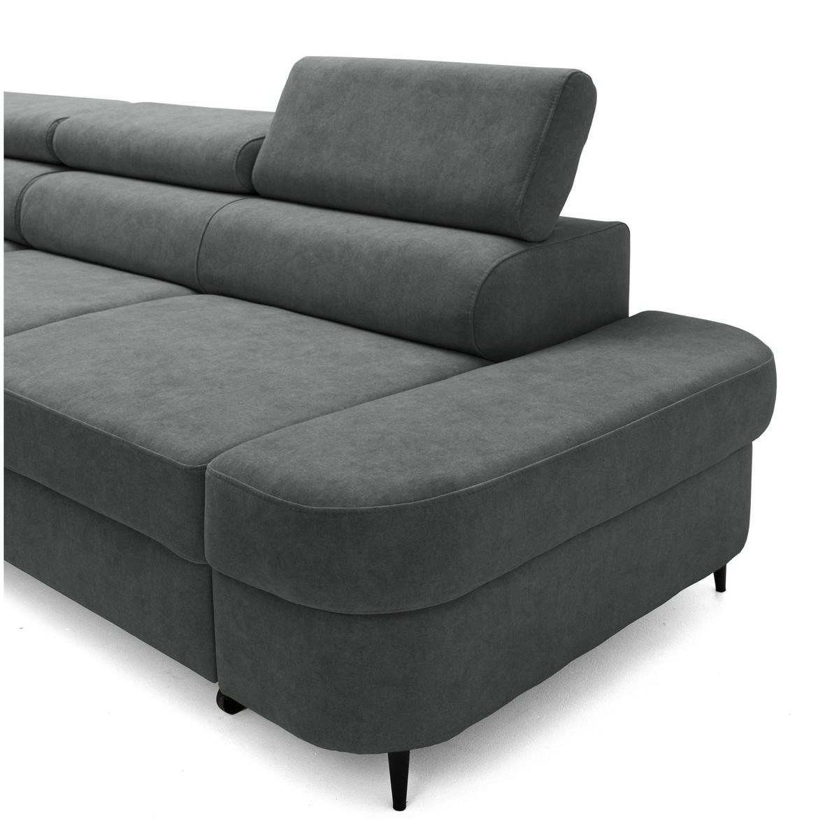 ECKSOFA PRIAM L Links mit Schlaffunktion 125x195 Velours Dunkelgrau - Dunkelgrau/Schwarz, Holz/Textil (203/275cm) - Muffo