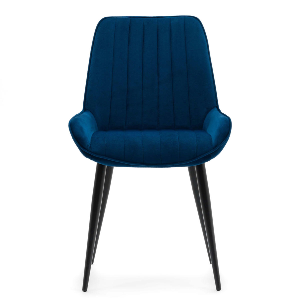 STUHL LUCA gepolstert mit Steppung - marineblau schwarze Beine - Samt Velours - Schwarz/Dunkelblau, Textil/Metall (51/88/50cm) - NEW HOME