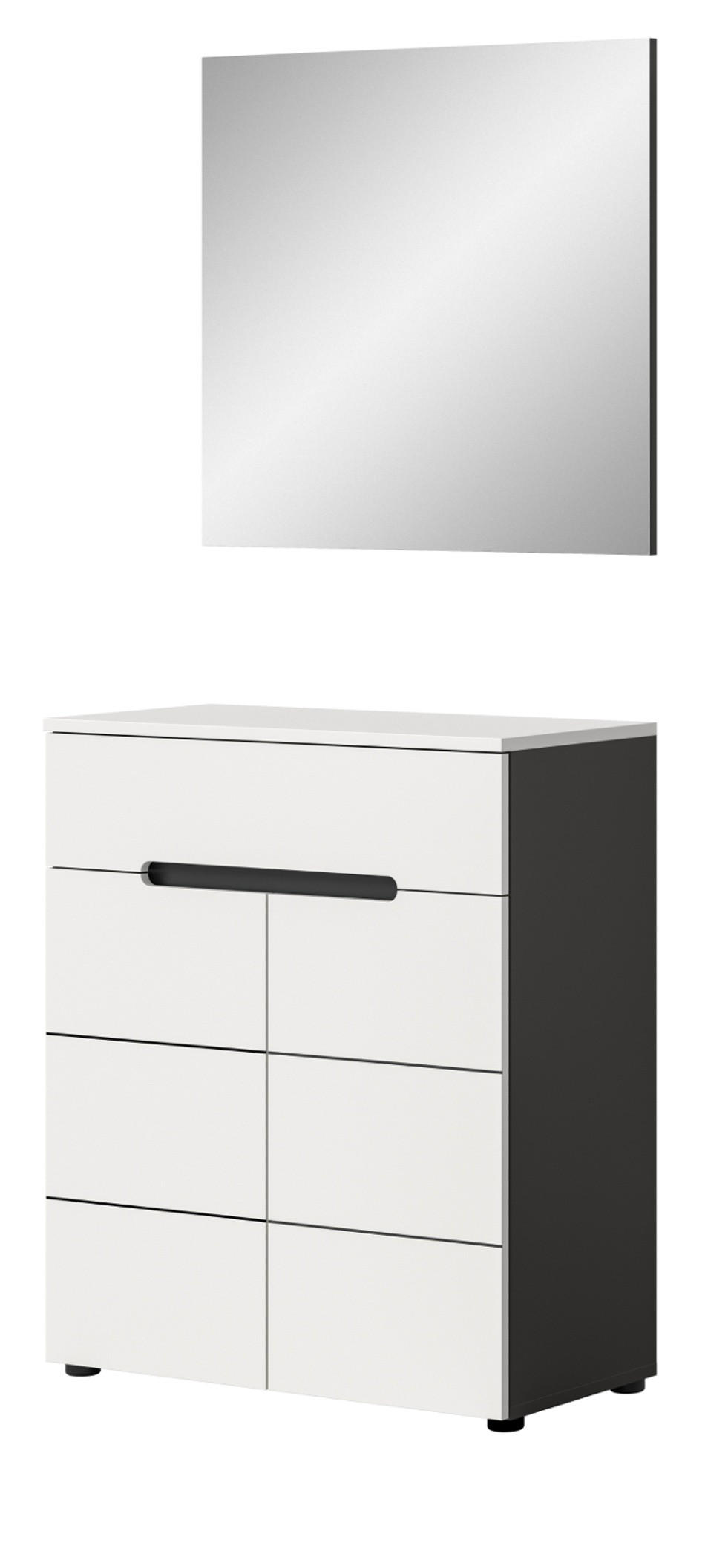 GARDEROBEN-SET 2-teilig weiß, grau, Schuhkommode und Spiegel mit Soft-Close, Cooper - Schwarz/Weiß, Glas/Holzwerkstoff (80/190/37cm) - Inn.Furn