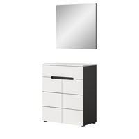 GARDEROBEN-SET 2-teilig weiß, grau, Schuhkommode und Spiegel mit Soft-Close, Cooper - Schwarz/Weiß, Glas/Holzwerkstoff (80/190/37cm) - Inn.Furn