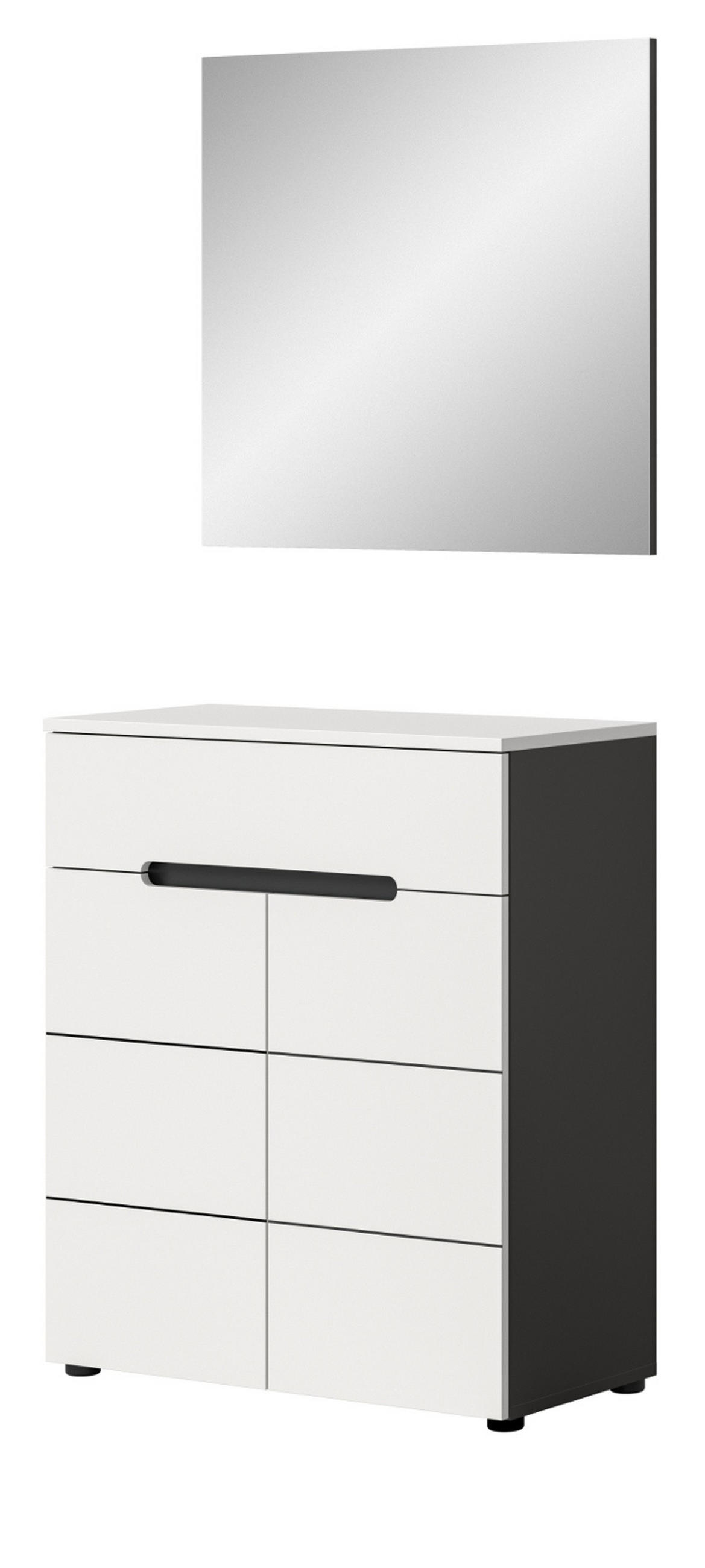 GARDEROBEN-SET 2-teilig weiß, grau, Schuhkommode und Spiegel mit Soft-Close, Cooper - Schwarz/Weiß, Glas/Holzwerkstoff (80/190/37cm) - Inn.Furn