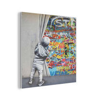 AKUSTIKBILD Graffiti - Junge - Ilussie - Straßenkunst Akustikpaneele 90x90 cm - Hellgrau, Textil (90/90/0.9cm) - MuchoWow