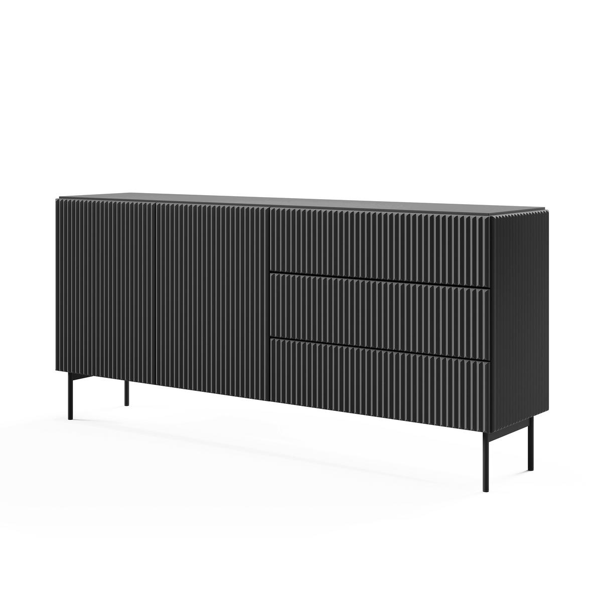 SIDEBOARD TRATTO 177/81,2/39,8cm mit 3 Schubladen 2 Türen Schwarz - Schwarz, Holzwerkstoff (177/81.2/39.8cm) - MASSENO