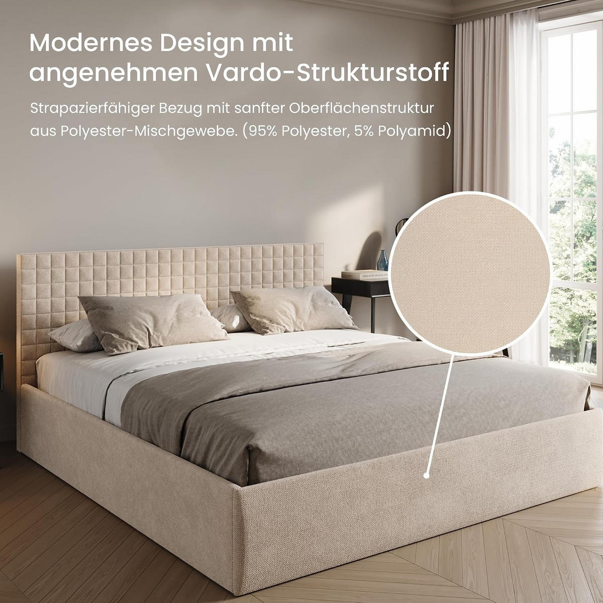 POLSTERBETT VARDO-Stoff 180x200 cm in Beige - Beige, Textil (180/200cm) - Home Collective