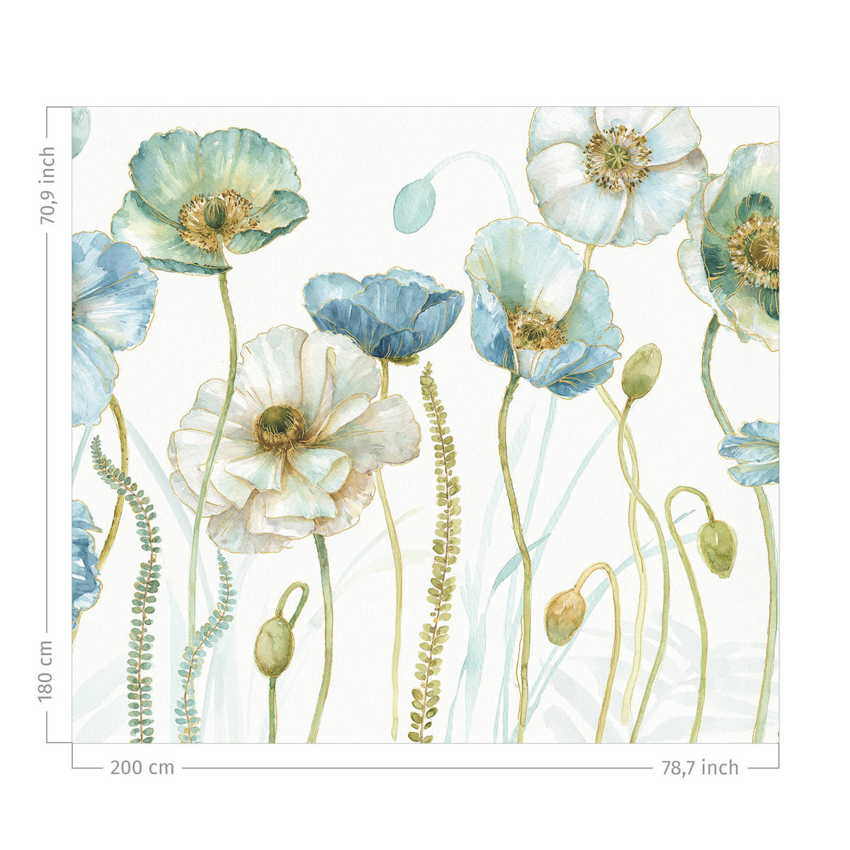 DUSCHVORHANG Blüten in Gold und Blau 200/180 cm - Blau, Textil (200/180cm) - Bilderwelten