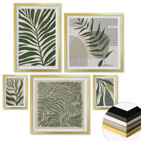 WANDBILDER 5er Set - 50x50 cm & 20x30 cm & 40x60 cm Goldrahmen - Blätter, Wellen – Pastellillustrationen - Goldfarben, Kunststoff (40/60cm) - ArtPrintCave
