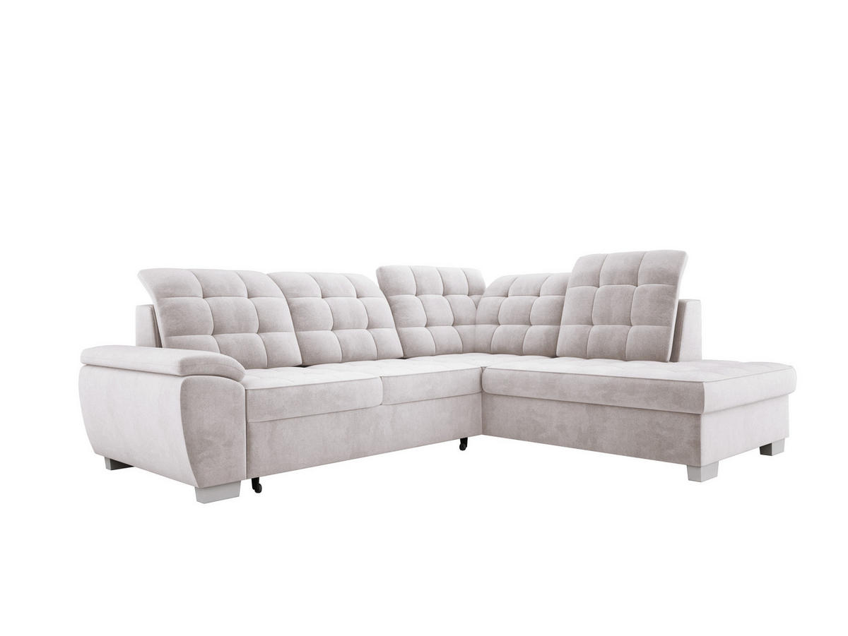 ECKSOFA LOTTA SALVADOR Bettkasten verstellbare Kopfstützen hochwertige Verarbeitung lose Rückenkissen freistehend RECHTS 258x212x106 cm Silver - Silberfarben, Holz/Textil (258/212cm) - DomoHome