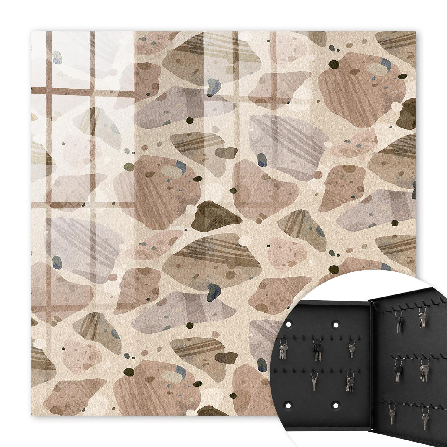 SCHLÜSSELBOX Schwarz 30x30 cm- Türöffnung nach rechts - Organische Zusammensetzungen - Beige, Metall (30/30/5cm) - TULUP