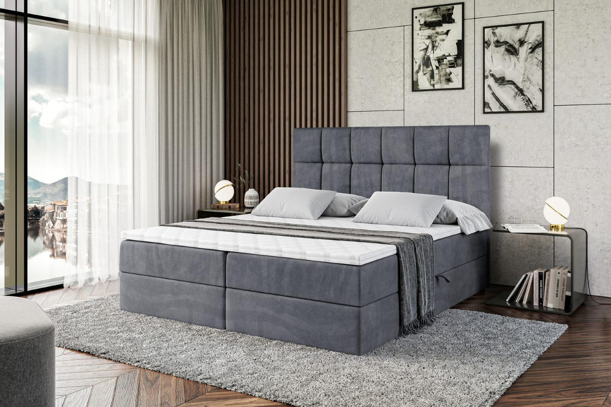 BOXBETT mit H4-Matratze und Lattenrost - RICAR - 120x200 Dunkelgrau - Dunkelgrau, Holzwerkstoff (120/200cm) - ALTDECOR