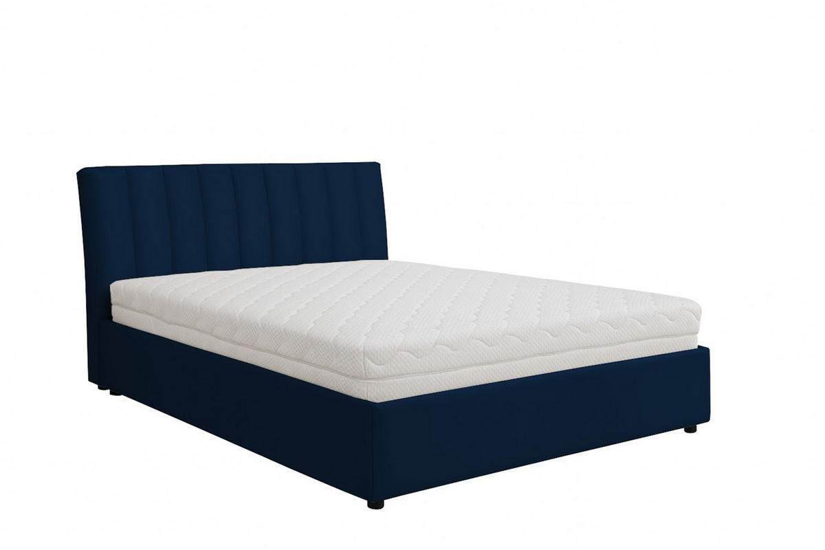 POLSTERBETT mit Bettkasten und Matratze NUBIA, Dunkelblau, 160x200 cm - Dunkelblau, Textil (160/200cm) - KS Home Concept