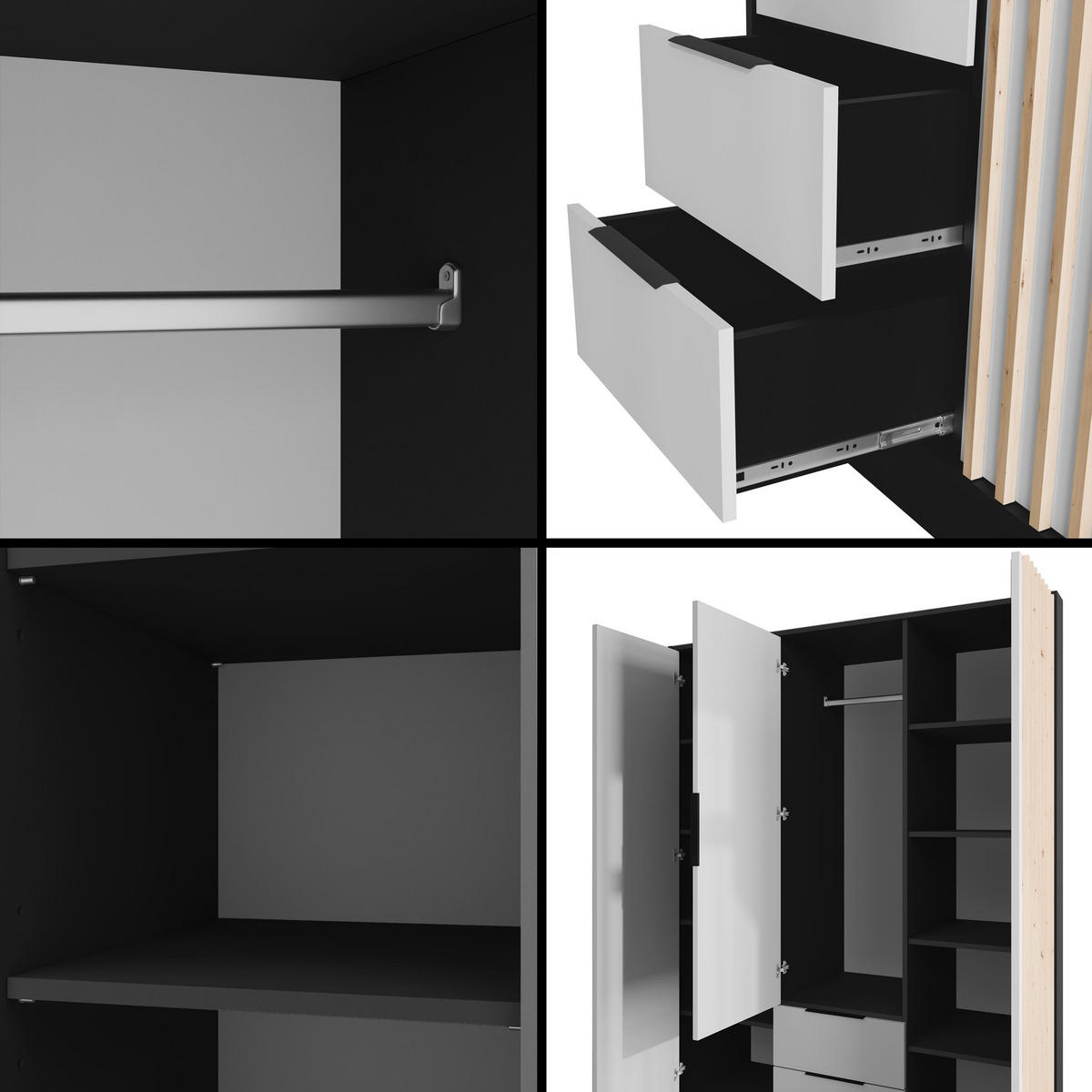 KLEIDERSCHRANK NELIA - 150 cm - Schwarz/Weiß, Holzwerkstoff (150/200/51cm) - ALTDECOR