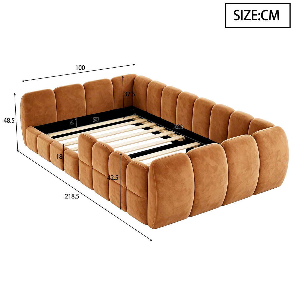 POLSTERBETT 140/200 cm in Orange Samt - Orange, Holzwerkstoff/Textil (140/200cm) - CHICFURN