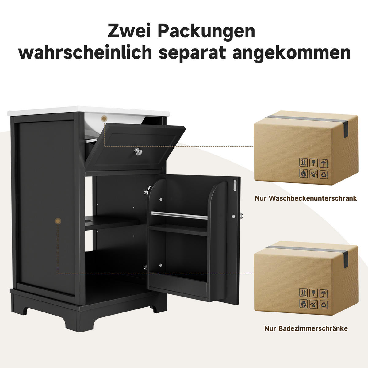 WASCHTISCH Schwarz 51/46/87 cm - Schwarz, Holz (51/87/46cm) - PANGIVO