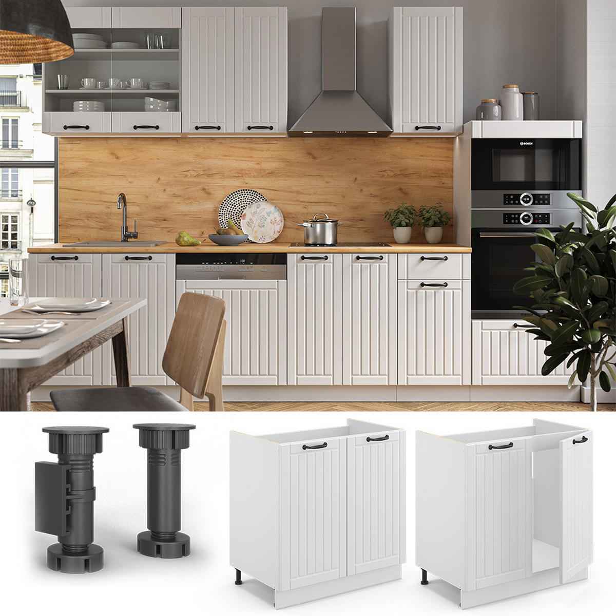 SPÜLENUNTERSCHRANK Fame-Line Weiß Landhaus 80 cm, AP Anthrazit - Creme/Weiß, Holzwerkstoff (80/82/60cm) - Vicco
