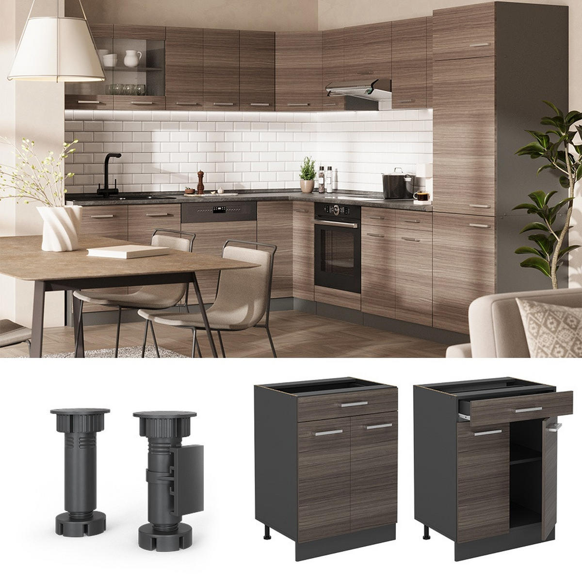 KÜCHENUNTERSCHRANK R-Line Edelgrau 60 cm mit Schublade, ohne Arbeitsplatte - Anthrazit/Grau, Holzwerkstoff (60/81.6/46cm) - Vicco