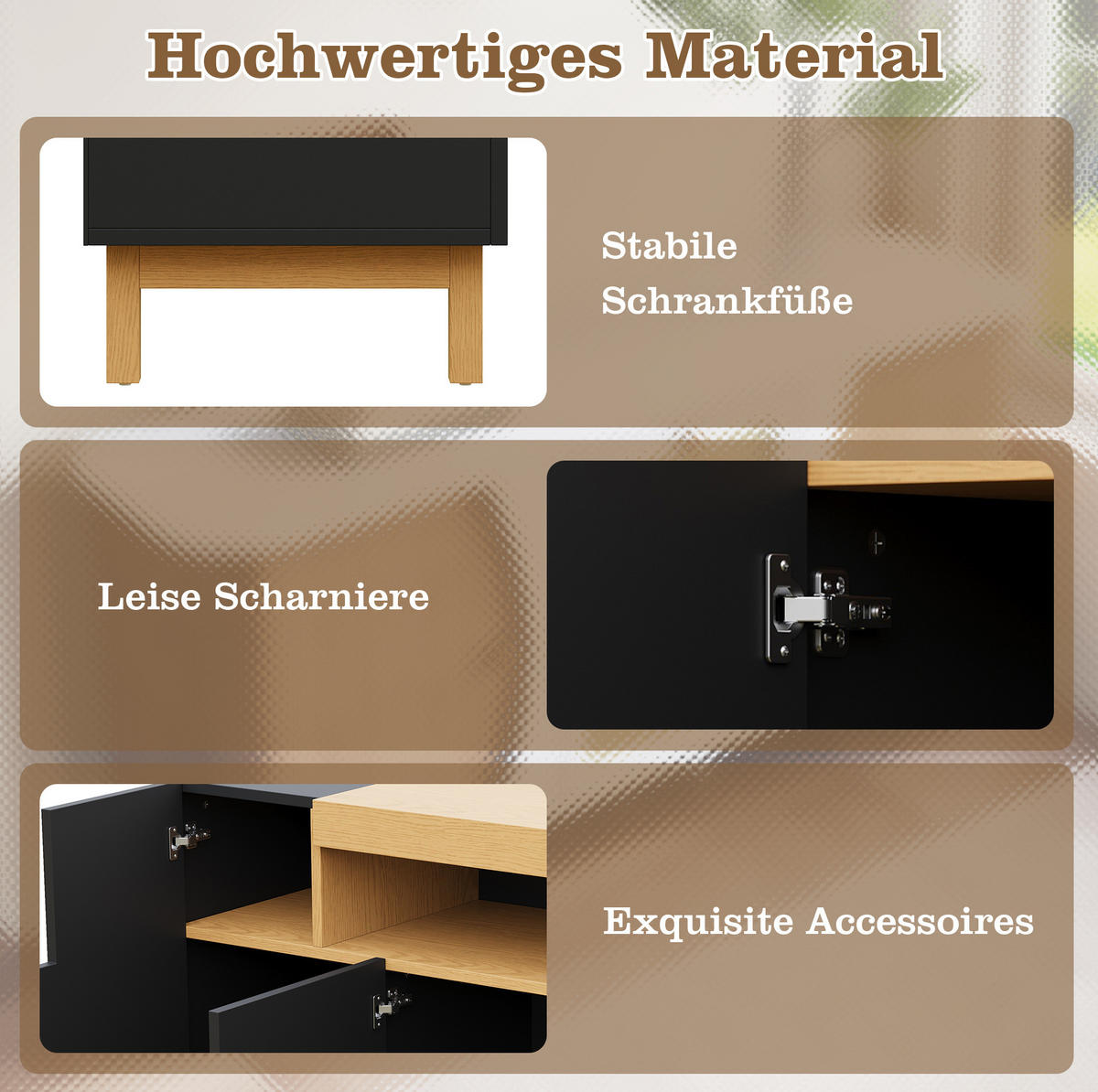 SIDEBOARD 120.5/42/96 cm Schwarz aus Spanplatte mit 3 Türen - Schwarz, Holzwerkstoff (42/96/120.5cm) - OKMYHOME