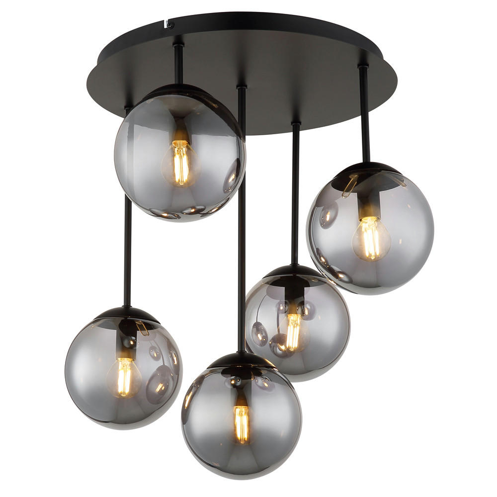 DECKENLEUCHTE HARMON Metall, Schwarz, 5-flammig - Anthrazit, Glas (38/38/51cm) - Globo Lighting