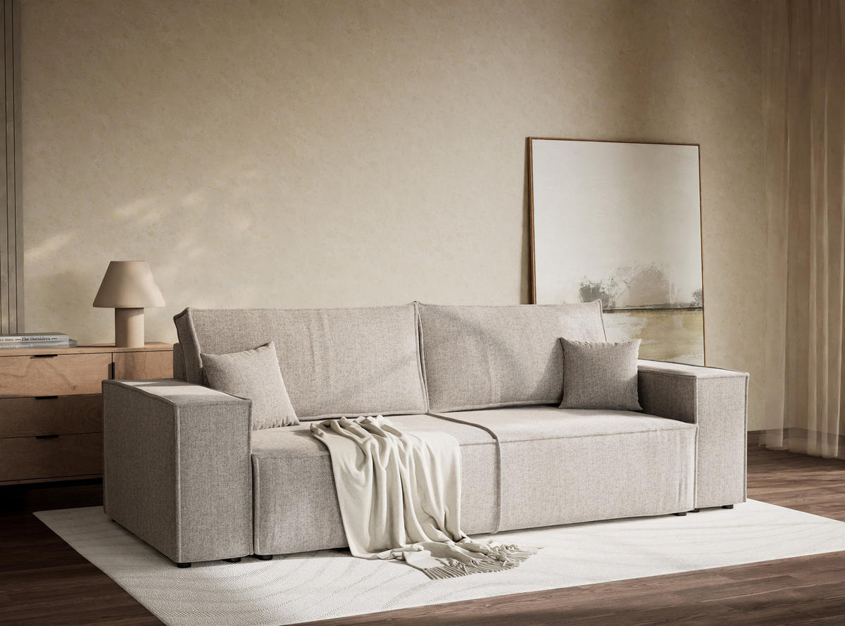 ROZKLÁDACÍ POHOVKA Milos, textil, šedobéžový - šedá/černá, dřevo/kompozitní dřevo (255/70/105cm) - Maison de Reve