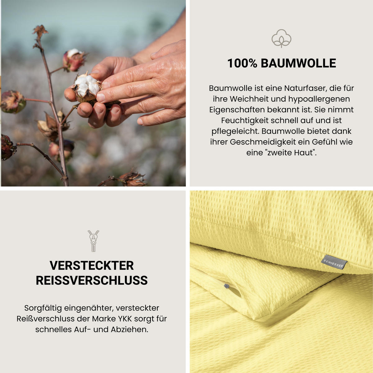 BETTWÄSCHESET Laura - Baumwoll Seersucker - 2-teilig - 135 x 200 cm - Hellgelb - Hellgelb, Textil (135/200cm) - SCHIESSER